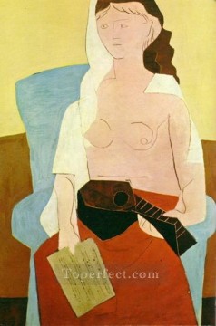  1909 Pintura - Mujer a la mandolina 1909 Cubismo